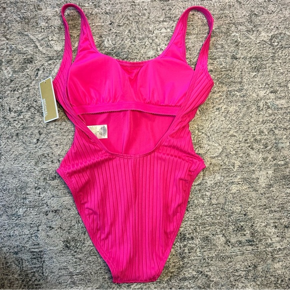 🆕 Michael Kors Vibrant Pink Ribbed Swimsuit - Picture 3 of 5